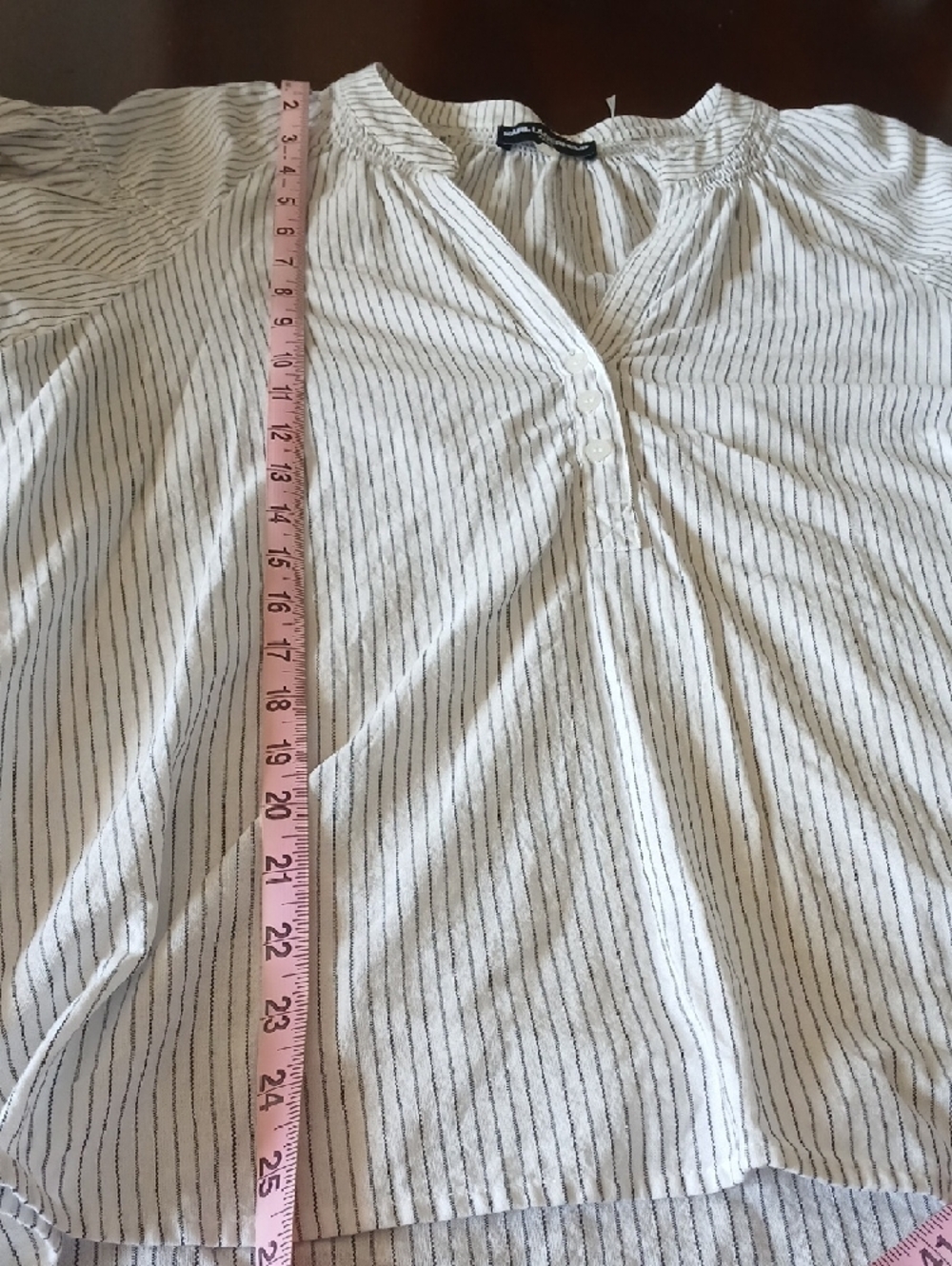 Karl Lagerfeld White Pinstriped V-Neck Peasant Blouse - Picture 5 of 8